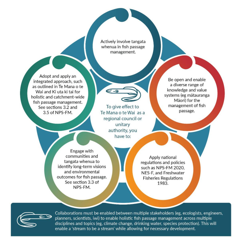 A graphic showing the requirements placed on a council or unitary authority to give effect to Te Mana o te Wai.